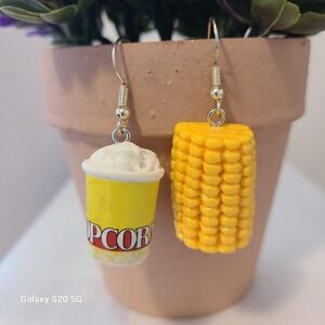 Novelty Food Earrings:‎ Popcorn & Corn on the Cob, Cute Funky Earrings NWOT